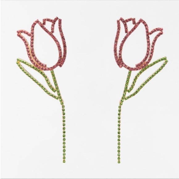 Zara Pink Tulip Rhinestone Earrings - Picture 5 of 5